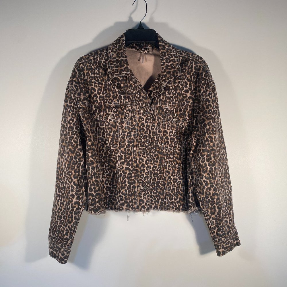 Free People Leopard Print Jean Jacket
